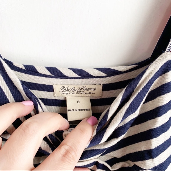 Lucky Brand Oatmeal Stripe Floral Strap Maxi Dress - Picture 5 of 9